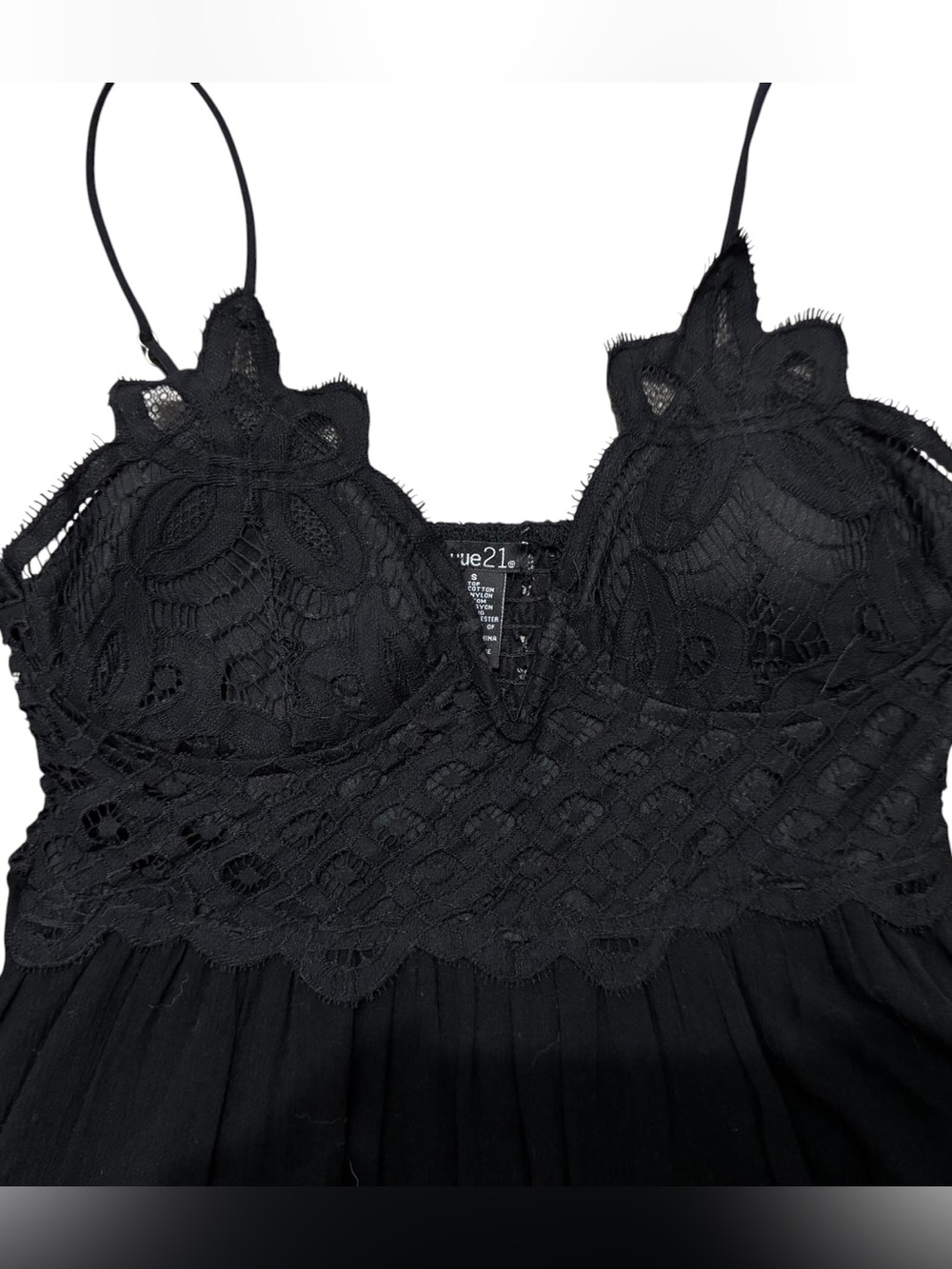 Rue+ ~Babydoll Mini Dress ~Black ~Lace on Bodice ~Ruffles on Skirt ~Smocked Back - Picture 6 of 8